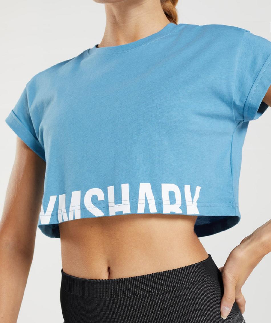 Przycięte Topy Damskie Gymshark Fraction Niebieskie | PL 2652CTV